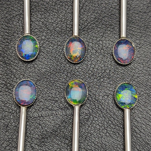 Vintage Sterling Silver Teaspoon Set of 6 Opal Decorated Case